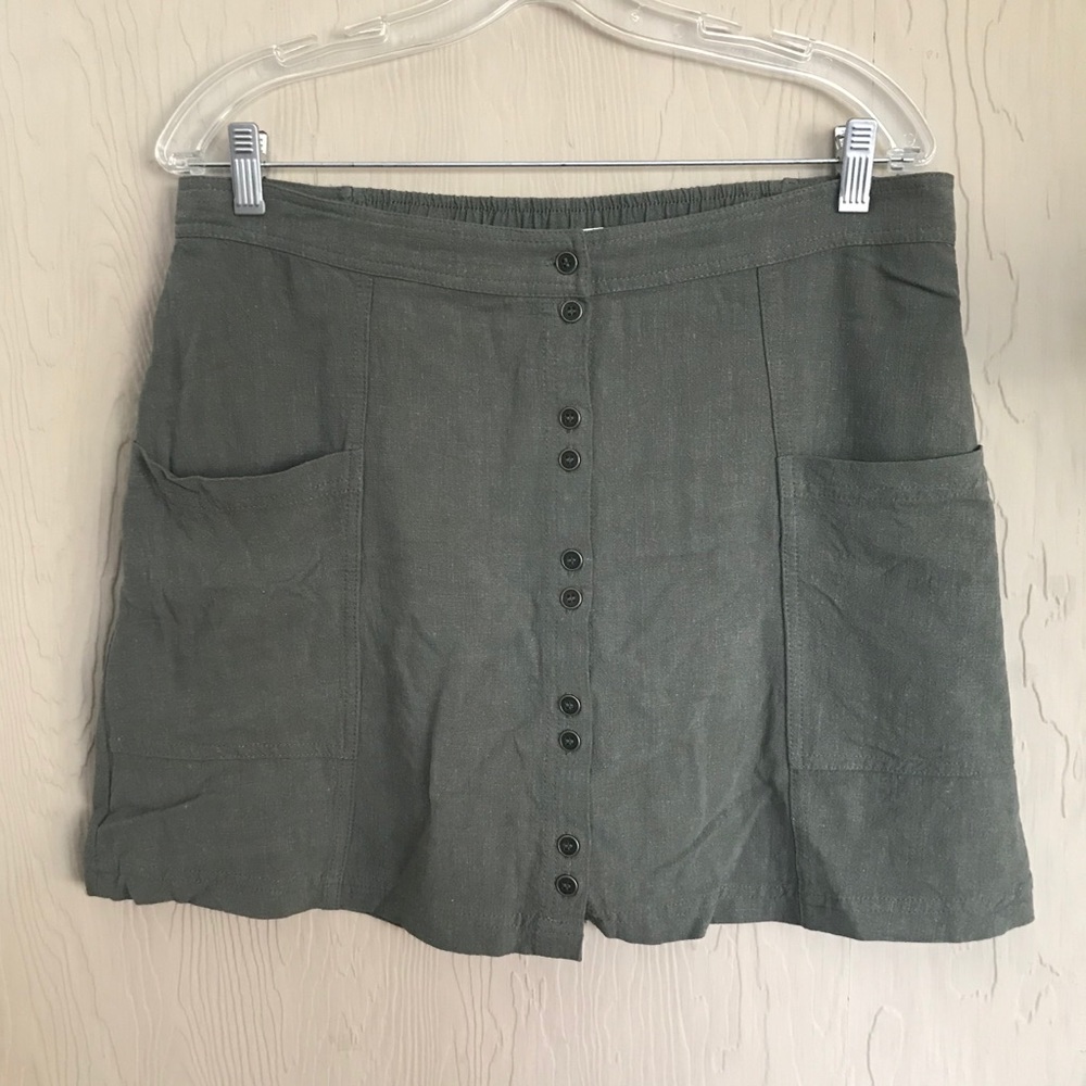 A New Day Button Down Olive Green Skirt w/Pockets